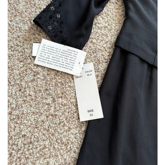 NWT -KARIN STEVENS Black Evening Dress w/ Sparkle & Sequins, 3/4 sleeve, size 14 - Picture 4 of 12
